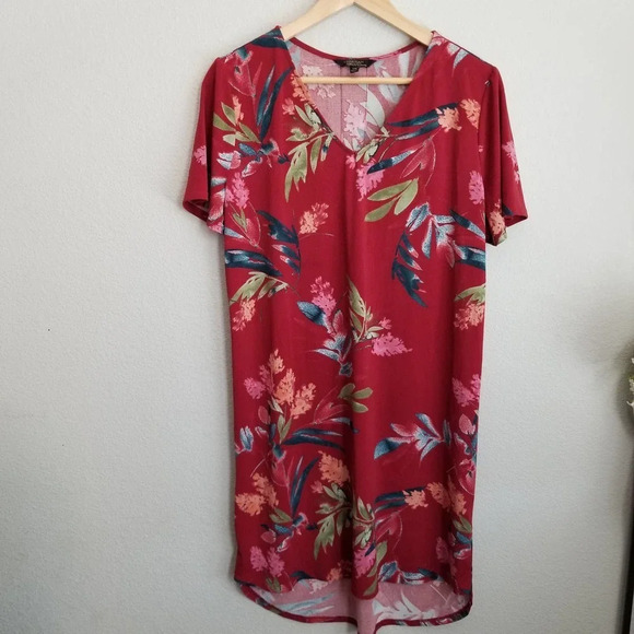 CHRISTIAN SIRIANO Women's Floral Print Knee-Length Dress Size Large Red Stretchy - Picture 1 of 9